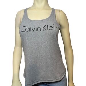 Calvin Klein Womens Gray Logo Crisscross Back Tank Top Size Medium Heather Grey